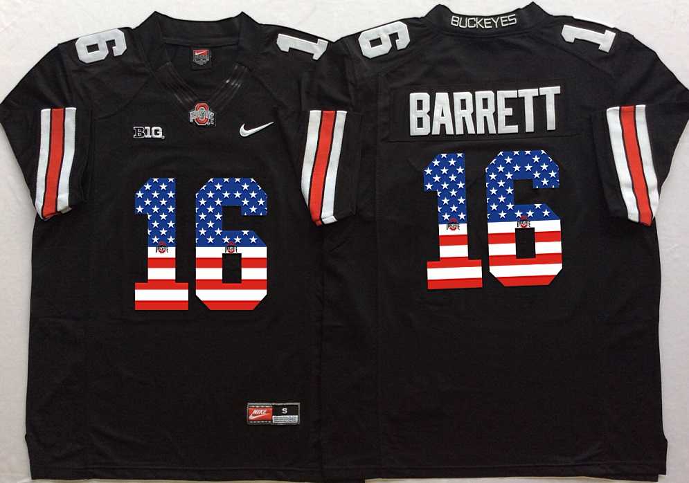 Ohio State Buckeyes #16 J.T. Barrett Black USA Flag College Football Stitched Jersey